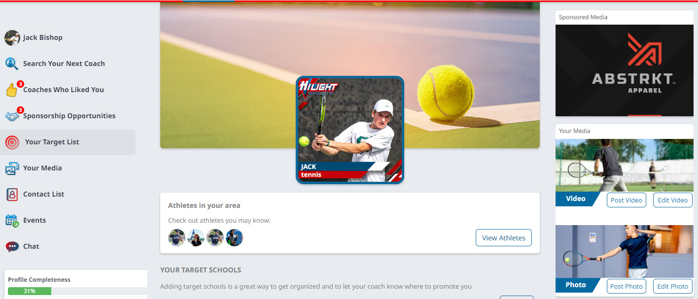 Student athlete reviewing their profile on a tablet